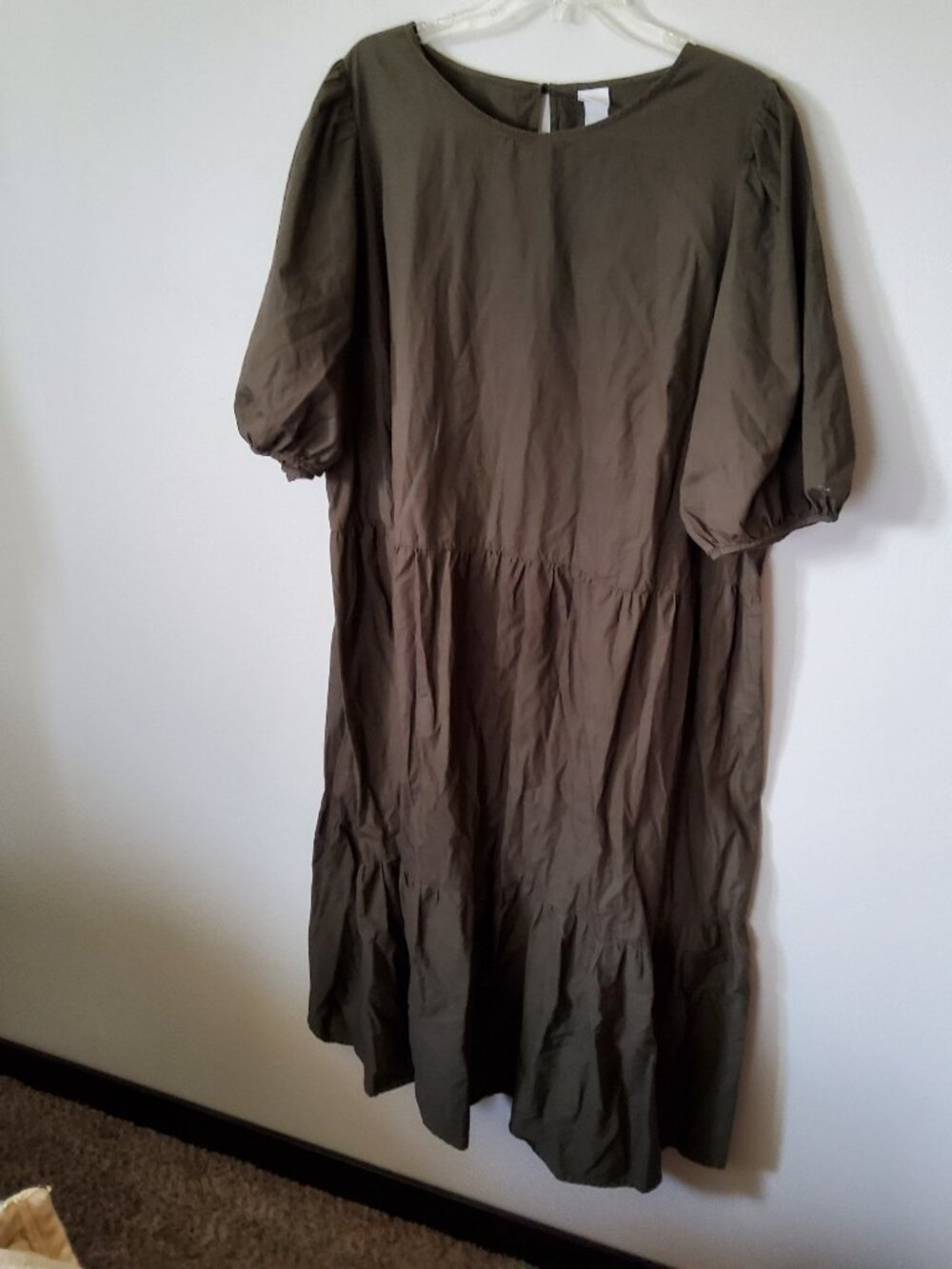 H&M Tiered Dress Olive Green 3/4 length Size XXL